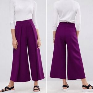 ASOS Tailored Wide Pleat Culottes Cropped Wide Leg Pants Pop Purple Size 4